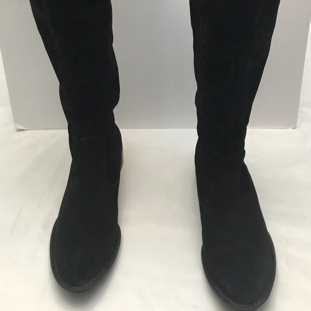 BARN CROWN Black Over the Knee Boots with Stretchy Suede Finish